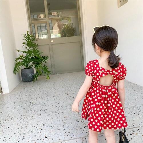 Girls Skirt Polka Dot Puff Sleeve Dress Princess Dress 20 Summer New Childrens Clothing