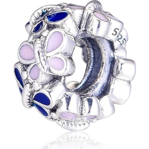 CKK Silver 925 Jewelry Fits Pandora Bracelets Butterfly Arrangement Spacer Charm Original Sterling Silver Beads