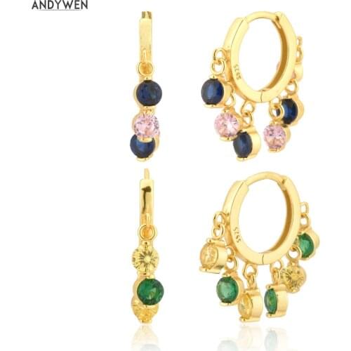 ANDYWEN 925 Sterling Silver Gold Colorful Zircon Charm Fashion Piercing Pendiente Crystal CZ Fine Jewelry For Women Gift