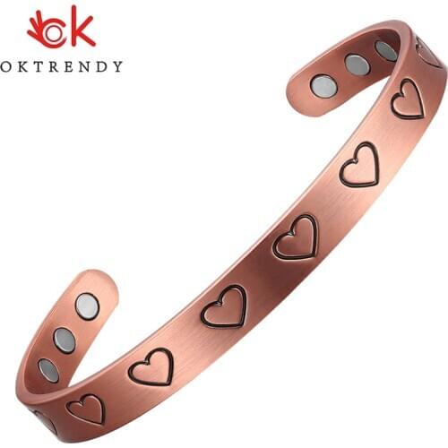 Charms Bracelet Pure Copper Health Energy Magnetic Bracelets Bangles With Heart Shaped Adjustable Cuff Bracelets for Women Cute