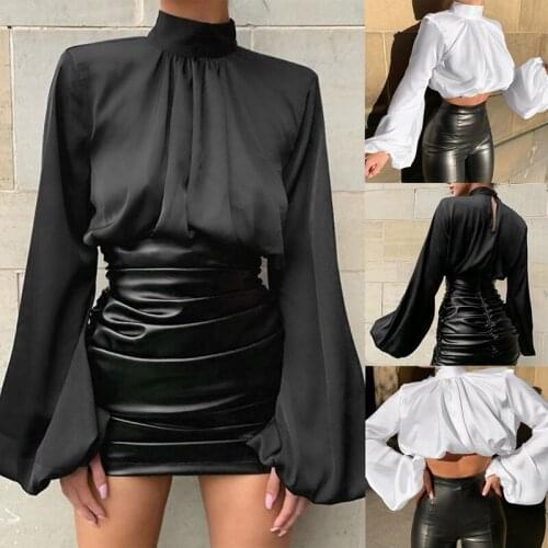 Womens Long Puff Sleeve Tops Shirt Spring Solid Color Fashion Elegant Shirts and Tops Women Clothes