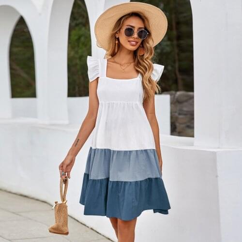 Womens Summer New Fresh Sweet Sexy Dress Holiday Party Sleeveless Matching Dress Outdoor Travel Ladies Cake Skirt