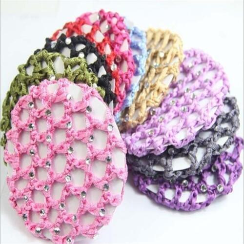 1pc Hot Fashion Women Bun Cover Snood Hair Net Ballet Dance Skating Crochet Chic Rhinestone Braider Accessories