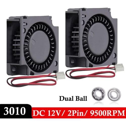 2 PCS Lot 30mm x 30mm x 10mm 3010 3cm DC 12V 2Pin Dual Ball 3D Printer Cooler Turbine Fan Laptop CPU Radiator Cooling Blower Fan