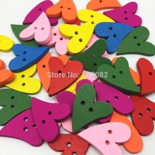 50pcs Pretty Heart Shape Wooden Buttons With 2 Holes Baby Sewing Wood Crafts Jewelry Making 20x22mm Cardmaking