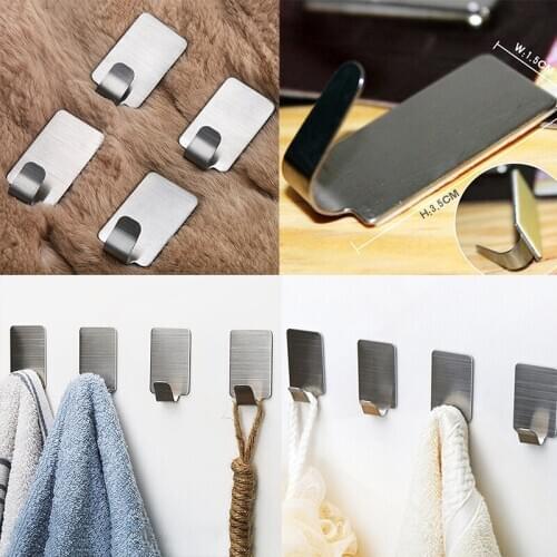 6Pc/Lot Stainless Steel Family Robe Hanging Hooks Hats Bag Key Adhesive Wall Hanger for Bathroom Kitchen