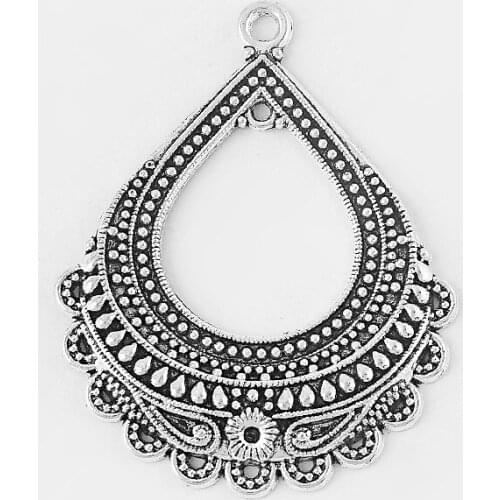 8PCS Atique Silver Color Open Filigree Waterdrop Flower Ethnic Style Earrings pendant Jewellery Crafts Wholesale for Necklace