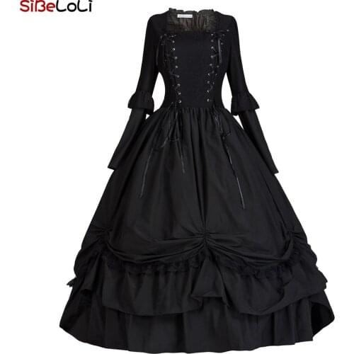 Renaissance Fair Black Gothic Victorian Dress Ball Gown Steampunk Vampire Theater Costume