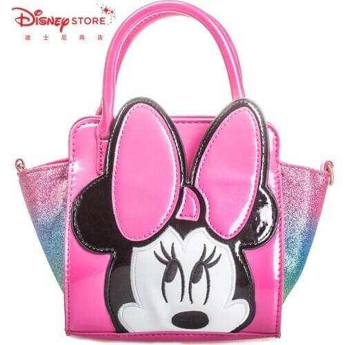 Disney Pink Minnie Cartoon Bag PU Waterproof Large Capacity Crossbody Bag Women Handbag Festival Gifts