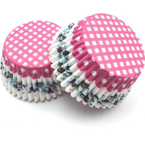 100Pcs/Lot Pink Plaid Flower Cupcake Baking Cups Cupcake Liners Paper Cake Tray Mold Cake Decorating Tools