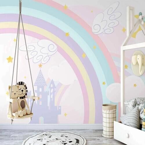 Custom Photo Wallpaper 3D Nordic Hand Painted Cartoon Rainbow Castle Childrens Room Mural Creative Art Wall Painting Wallpapers