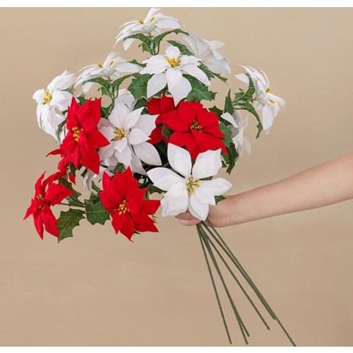 Artificial flowers Christmas flowers Home Decoration Fake Poinsettia Bouquet Shelf Faux Silk Flower Christmas Simulation Bouquet