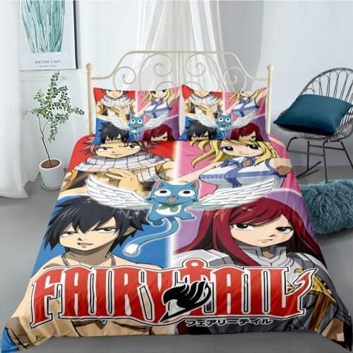 Anime Fairy Tail Bedding Set Kids Bed Linen Quilt Duvet Cover Sets Home Decor Twin Single Queen King Size Fashion Gift Cartoon