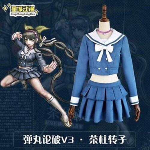 Anime Danganronpa V3 Killing Harmony Chabashira Tenko Women Costume Cosplay Blue School Uniform Outfit Dress Suit Full Set Cos