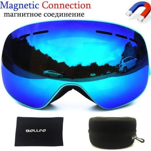 Ski Goggles with Magnetic Double Layer Lens Skiing Anti-fog UV400 Snowboard Goggles Men Women Ski Glasses Eyewear case