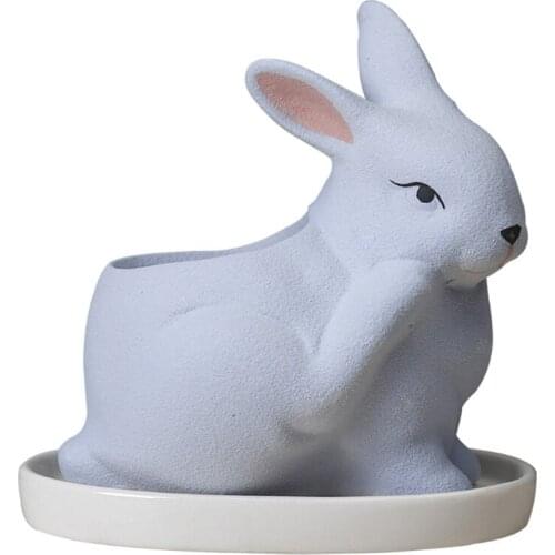 Frosted Cute Rabbit Shaped Succulent Planting Flower Pot Ceramic Cactus Bonsai Planter Pots Container Desktop Decoration Home