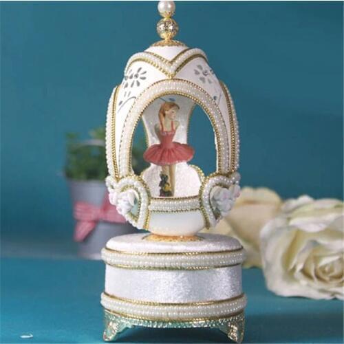 Royal Noble Eggshell Pearl Diamond Heart Dancing Ballerina Music Box Girls Hand Crank Music Box Mechanism Birthday Wedding Gift