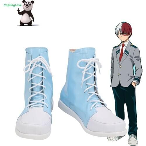 My Hero Academia Boku No Hero Akademia Shoto Todoroki Light Blue Shoes Cosplay Boots Leather Custom Made For Halloween Christmas