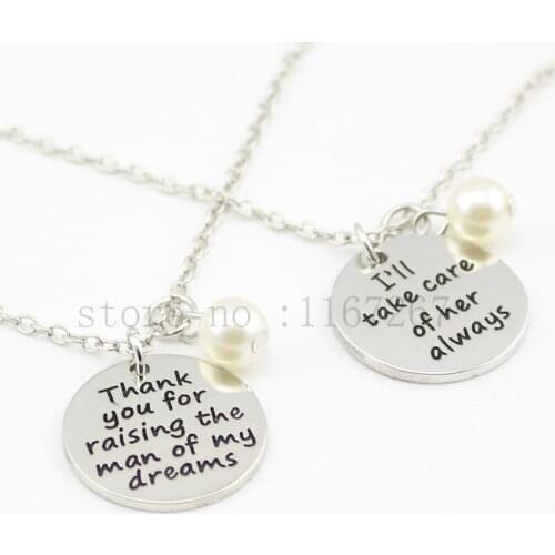 2016 Necklace Set- Mother in Law Gifts"Thank you for raising the man of my dreams" and "I'll take care of her always" necklace