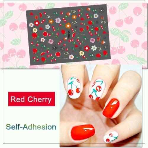 Lovely Cherry Nail Stickers Self Adhesive Flower Tips Leopard Lavender 3D Nail Art Sticker for Nails Daisy Mahjong Decals