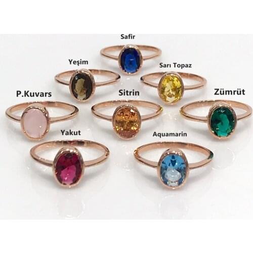 Natural Stone Top Quality Oval Tiny Silver Ring