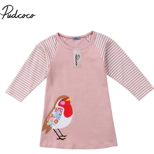 2018 Brand New Toddler Infant Child Kid Girl Dress Princess Long Sleeve Dress Patchwork Little Bird Clothes Casual Outfits 6M-7T