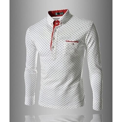 New Arrival Men England Trendy Wave Point Self-Cultivation Long Sleeved Tide Polo Shirt Top