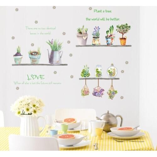 New Flower Bonsai Wall Stickers Potted Plant Green Grass Sticker for Living Room Home Decoration Waterproof Kids Room Art Murals
