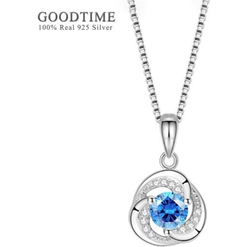 Fashion Flower Zircon Necklace For Woman Pure 100% 925 Sterling Silver Blue Pink Pendant Jewelry Gift For Lover Party