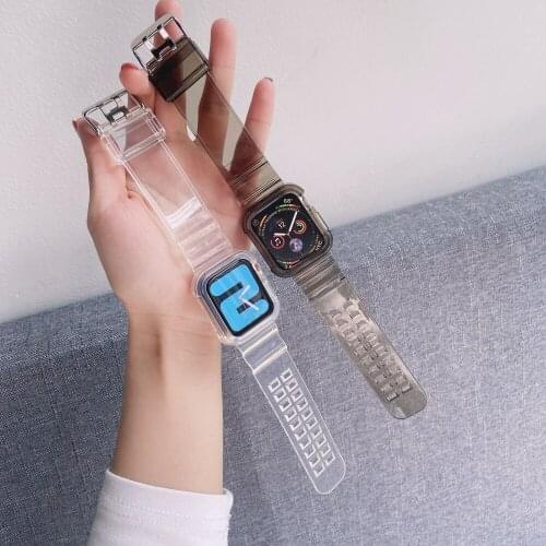38mm 40mm 42mm 44mm link for Apple Watch Band Series 1 2 3 4 5 6 se Rubber case for Iwatch Strap transparent