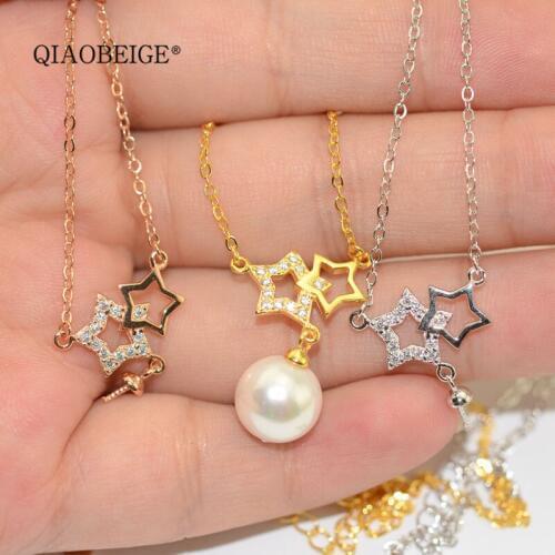 QIAOBEIGE pendant necklace semi mounting jewelry making for pearl diy 925 sterling silver double five pointed star cheap price