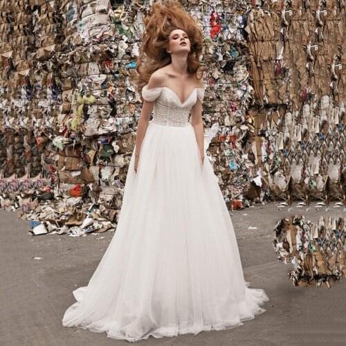 Eightree Robe de Mariage Hot Sell White Wedding Dress Open off Shoulder Lace Bridal Dresses A Line Cheap Wedding Gowns Zipper