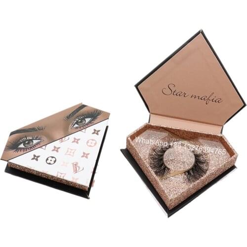 Luxury Rose Gold Diamond Shape Eyelash Packaging Wholesale Natural 3D Mink Lashes With Packing Custom Lashbox With Logo