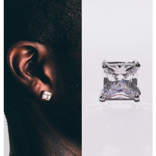 Fashion Square Crystal Stud Earrings Women Men Cubic Zirconia Stainless Steel Jewelry CZ Stud Earrings For Male 8mm