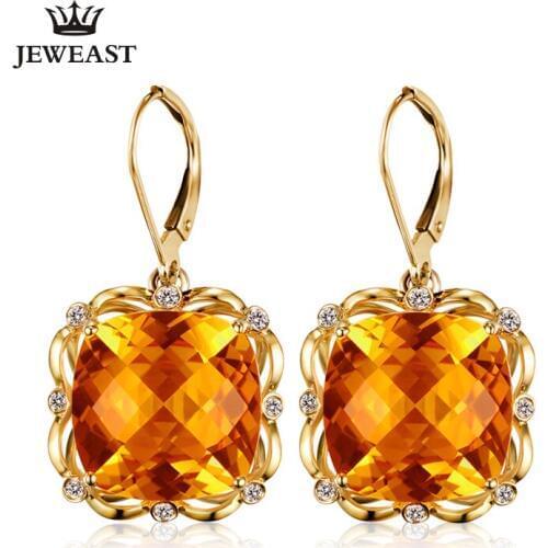 SLFD Natural citrine 18K Pure Gold Earring Real AU 750 Solid Gold Earrings Diamond Trendy Fine Jewelry Hot Sell New 2020