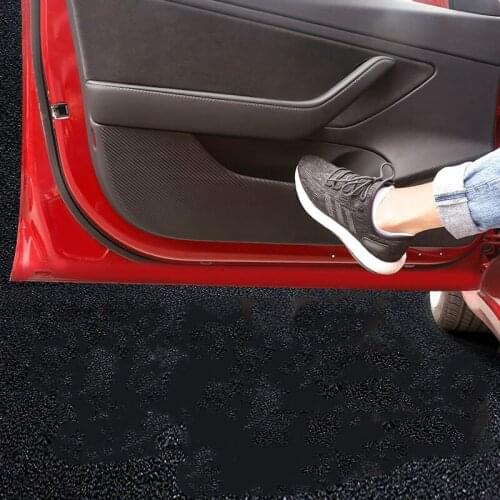 Carbon fiber leather door anti-kick pad anti-dirty protection pad modification decoration car Accessories For model 3