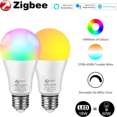 Zigbee Smart Light Bulb E27 12W 15W 18W Tuya Smart Life APP Control Color Changing RGB Lamp 85-265V Compatible Alexa Google Home
