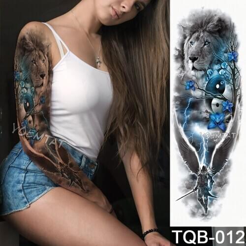 5 Pieces Temporary Tattoo Sticker Yellow Green Death Flower Full Arm Tattoo Set Body Art Large Sleeve Fake Sexy Tatto Women Men
