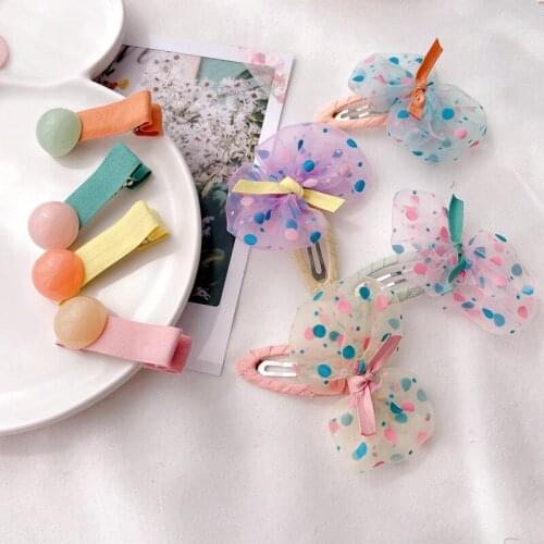 Dot Print Hair Clips For Girls Butterfly Hair Pins Bow Hair Accessories Mesh Style Hair Grips Kids Hair Wear Barrettes 2 Piece