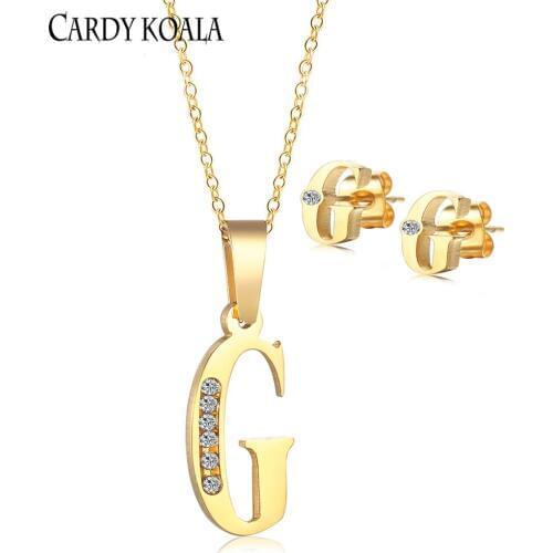 26 English G Alphabet Necklace Female Simple Temperament Alphabet Name Ear Studs Set