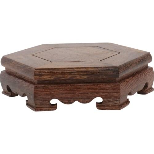 1Pc Hexagonal Wooden Storage Base Decorative Flowerpot Base Potted Solid Wood Artware Holder Pedestal Garden Decoration