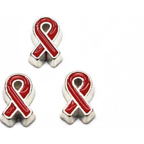 10pcs/lot Metal Enamel Red Breast Cancer Awareness Ribbon Floating Charms For Living Glass Floating Lockets Bracelet DIY Jewelry