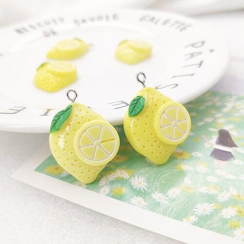 10Pcs Cute Lemon Charms fit Women Earrings Necklace Jewelry Findings Handmade Simulated Fruit Resin Charm Pendant Making