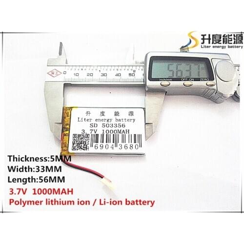 2pcs [SD] 3.7V,1000mAH,[503356] Polymer lithium ion / Li-ion battery for TOY,POWER BANK,GPS,mp3,mp4,cell phone,speaker