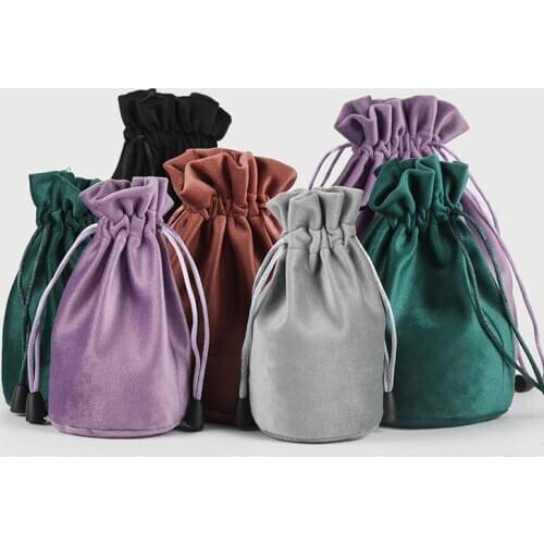 20pcs/lot 9x14.5cm Black/Purple/Brown/Grey/Green High Quality Round Bottom Soft Drawstring Bag Silk Velvet Jewelry Gift Pouch