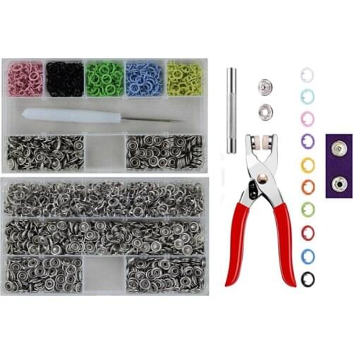 350 Sets 9.5mm Hollow Buckle Metal Brass Snaps Buttons 6 Color with Fastener Pliers Press Kit Tool Metal Press Studs