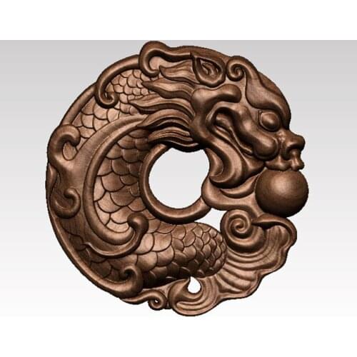 Dragon Fish Pendant 3d model relief for cnc carving engraving in STL file format