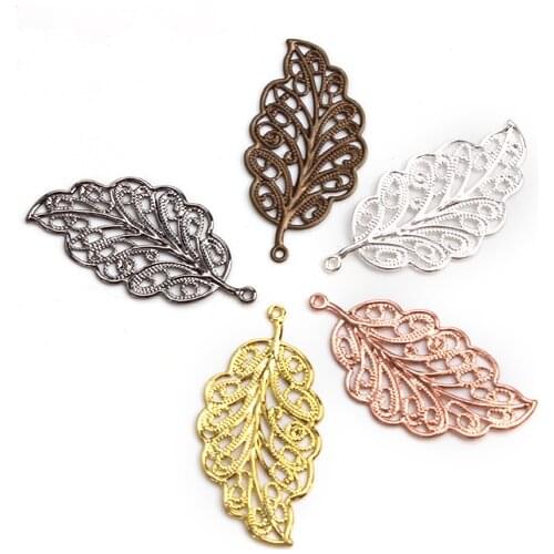 50pcs Metal Leaf flower Charms DIY Jewelry Vintage Bracelet Necklace Pendant Charms 17x34mm Brass Material Findings