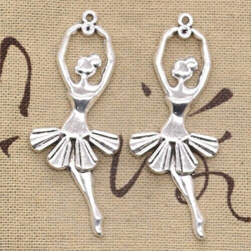 6pcs Charms Ballet Dancer Ballerina 61x24mm Antique Bronze Silver Color Plated Pendants Making DIY Handmade Tibetan Jewelry