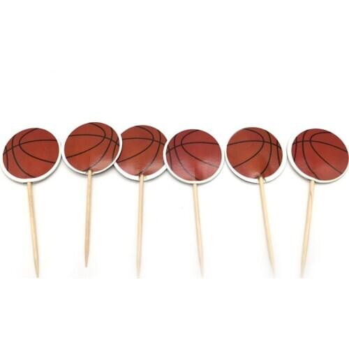 Basketball Theme Decoration Cupcake Toppers with Sticks Happy Baby Shower Boys Favors Birthday Events Party Cake Topper 24pcs